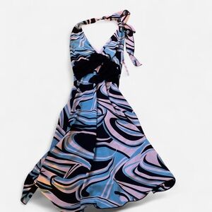 Stylish Backless Swirl Dress in Blue and Pink